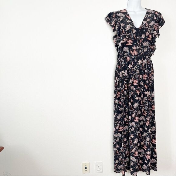 Adriana Degreas 100% Silk Floral Maxi Sleeves Dress Flutter Sundress Size Medium - Picture 2 of 12